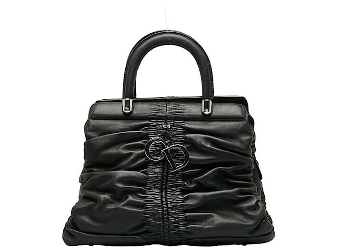 Dior Dior Couro Shirrling Bolsa Bolsa de couro em bom estado Preto  ref.1404024