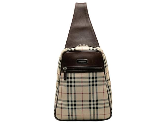 Bolsa de corpo de couro de nylon Burberry Nova Check em muito bom estado Bege Lona  ref.1404050