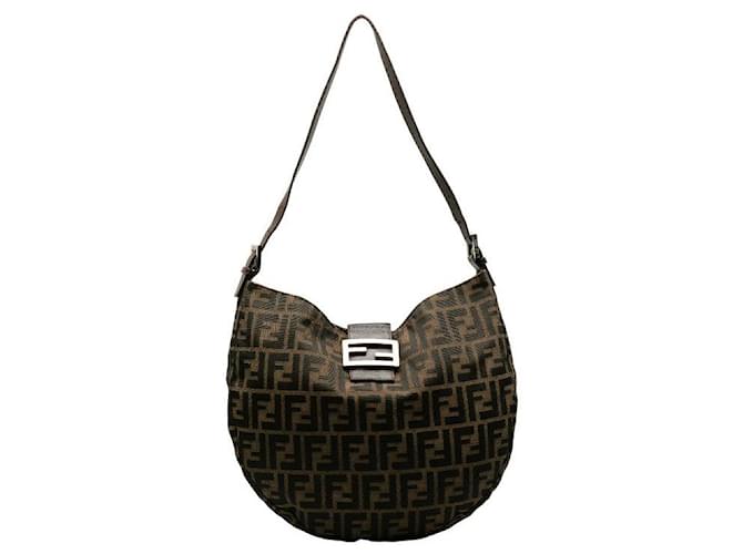 Zucca Fendi Canvas Leather Half Moon Shoulder Bag 26729 in Very Good Condition Brown Cloth  ref.1404054