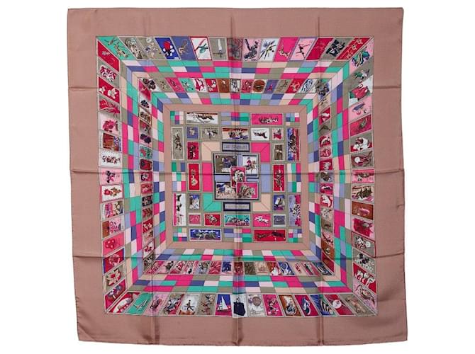 Hermès Hermes Silk 90 Carre 90 CORRESPONDANCE Scarf in Very Good Condition Pink Cloth  ref.1404059