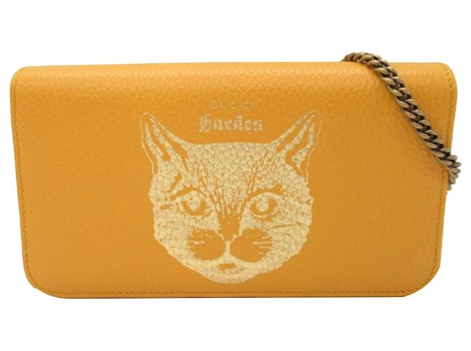 Gucci – Garden Mystic Cat – Geldbörse aus gelbem Leder mit Kette Kalbähnliches Kalb  ref.1404082