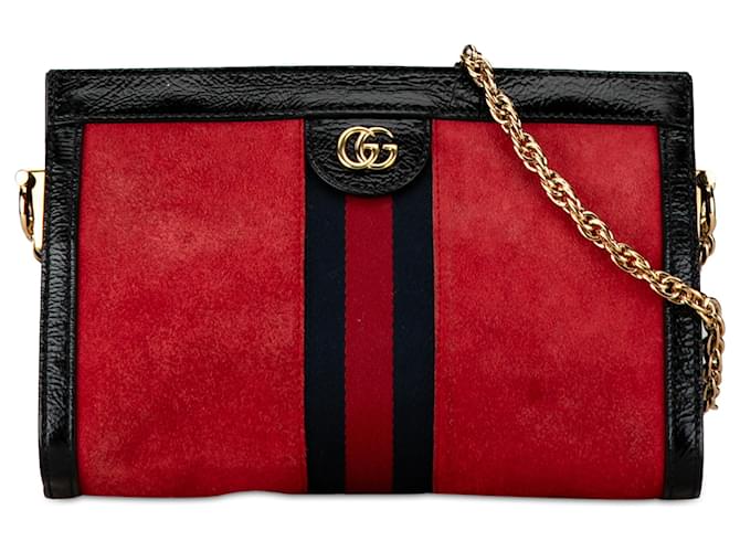 Gucci Red Small Suede Ophidia Chain Crossbody Vermelho Suécia Couro  ref.1404091