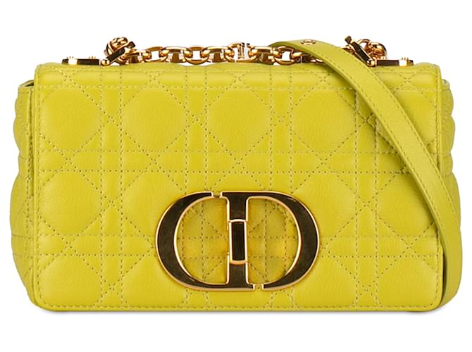 Dior Yellow Small Calfskin Cannage Caro Leather Pony-style calfskin  ref.1404115