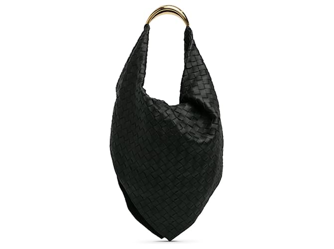 Bottega Veneta Schwarze Intrecciato Foulard-Umhängetasche Leder Kalbähnliches Kalb  ref.1404156