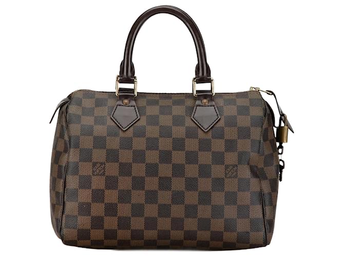 Louis Vuitton Brown Damier Ebene Speedy 25 Braun Leinwand Kalbähnliches Kalb  ref.1404166