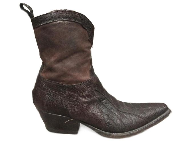 Bottines Sartore Marron Foncé Cuir Reptile et Nubuck