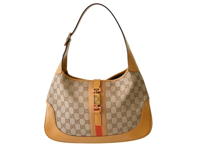 Bolso de hombro mediano Gucci Jackie 1961 de lona y cuero con monograma GG. Beige  ref.1404210