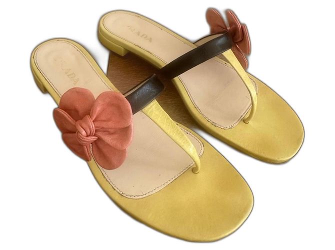 Prada Leather Mules Yellow