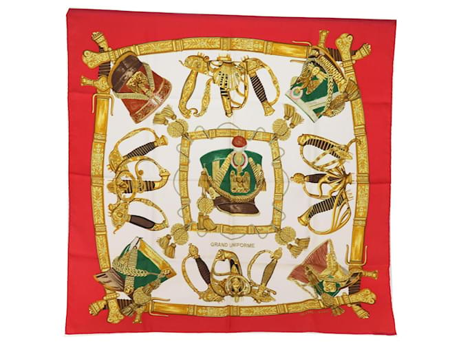 Hermès HERMES CARRE 90 Scarf ""GRAND UNIFORME"" Silk Red Auth 74709  ref.1404259