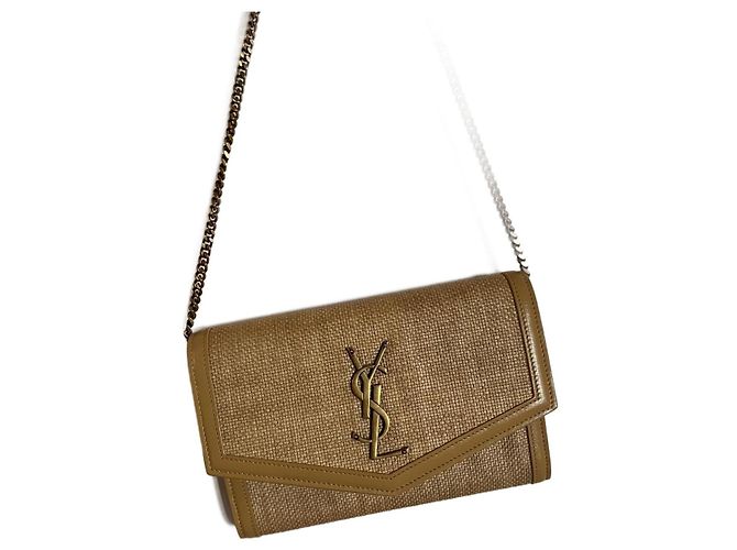 Yves Saint Laurent Handtasche aus Raffia Hellbraun