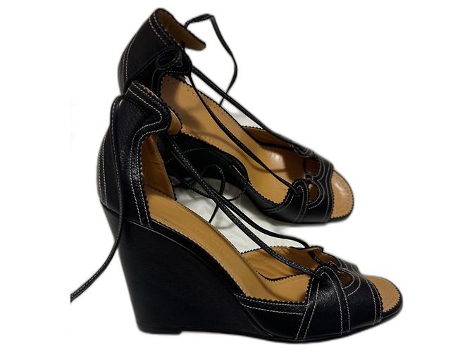 Hermès KIND Sandalen schwarzes Leder Größe 38