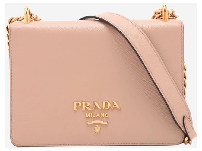 Prada Sac porté épaule à rabat en chaîne Saffiano neutre Cuir  ref.1404375