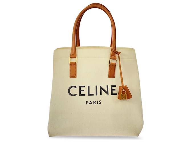 Céline Borsa Cabas orizzontale in tela bianca Celine Bianco Panno  ref.1404410