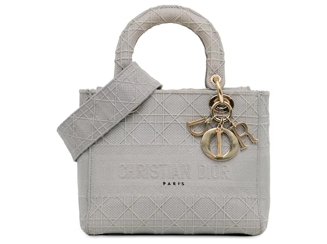 Dior Cinza Médio Cannage Lady D-Lite Marrom Lona Pano  ref.1404429