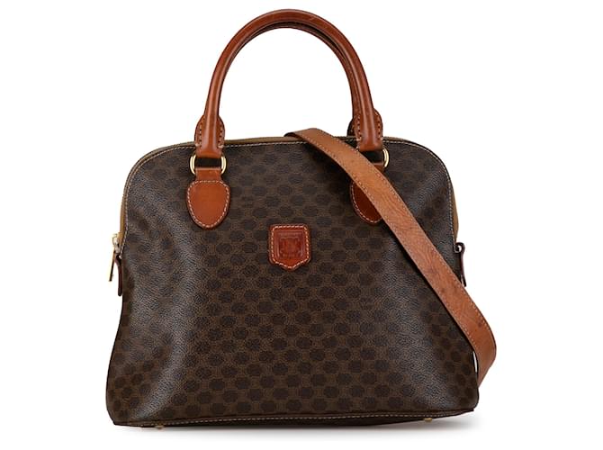 Bolsa Céline Brown Macadam Dome Marrom Lona Pano  ref.1404443