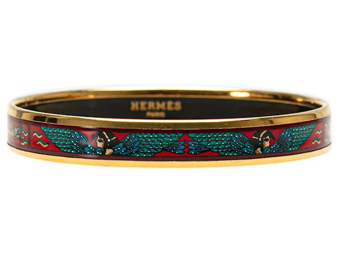 Bracciale rigido smaltato rosso stretto con barca egiziana di Hermès Placcato in oro  ref.1404476