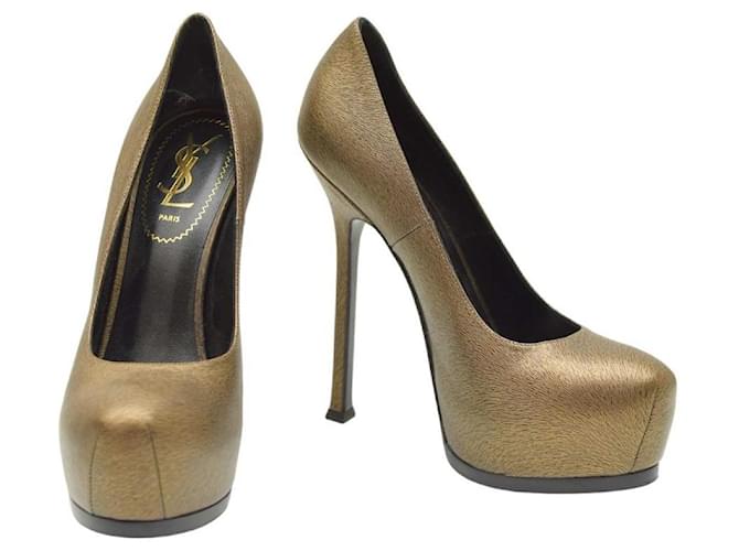 Yves Saint Laurent Heels Golden Leather  ref.1404485