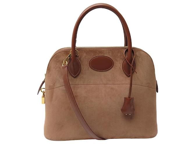 Hermès NEUF SAC A MAIN HERMES BOLIDE 32 EN VEAU DOBLIS ET VEAU BOX NEW HAND BAG PURSE Suede Marron  ref.1404527