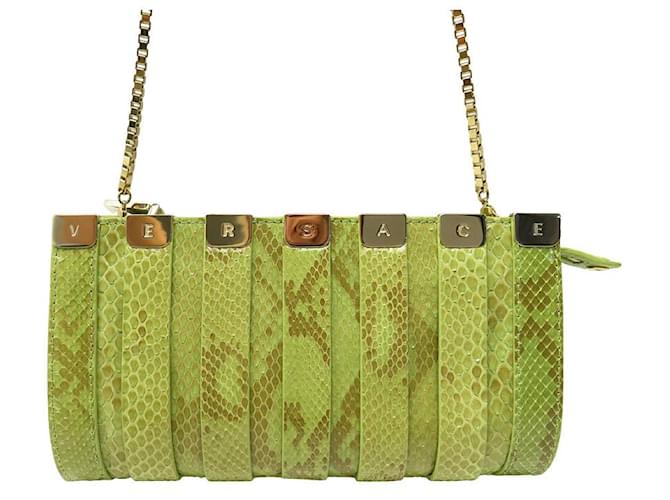 NEW VERSACE HANDBAG PYTHON CHAIN POUCH DBFD117 LEATHER HAND BAG PURSE Green Exotic leather  ref.1404532