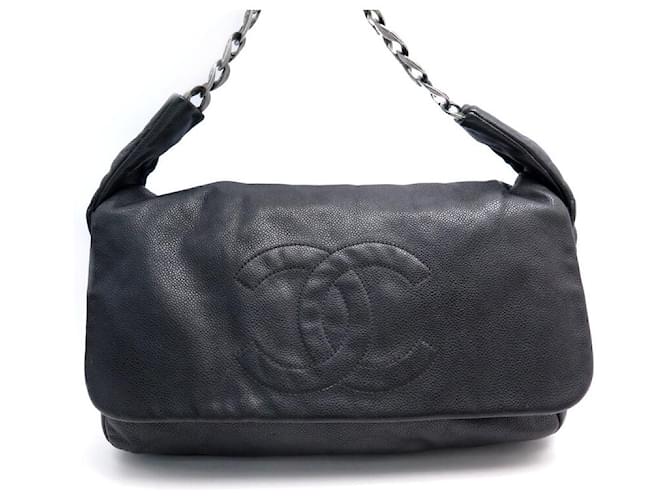 SAC A MAIN CHANEL A RABAT LOGO CC CUIR CAVIAR CHAINE LEATHER HANDBAG PURSE Noir  ref.1404546