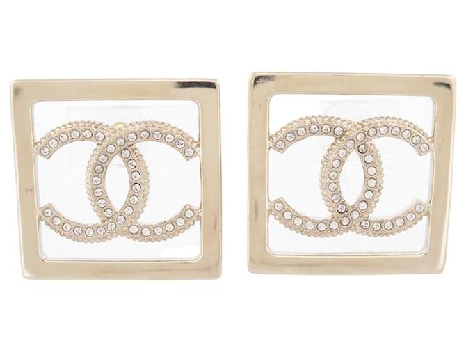 NEW CHANEL PENDANT LOGO CC SQUARE STRASS EARRINGS NEW EARRINGS Golden Metal  ref.1404568