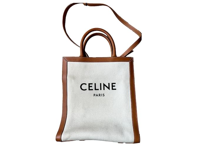 Céline Modèle cabas vertical Toile Beige  ref.1404610