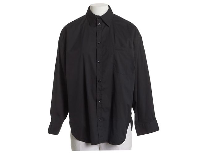 Camicia Balenciaga con Ricamo Logo Nera in Cotone Oversize Nero
