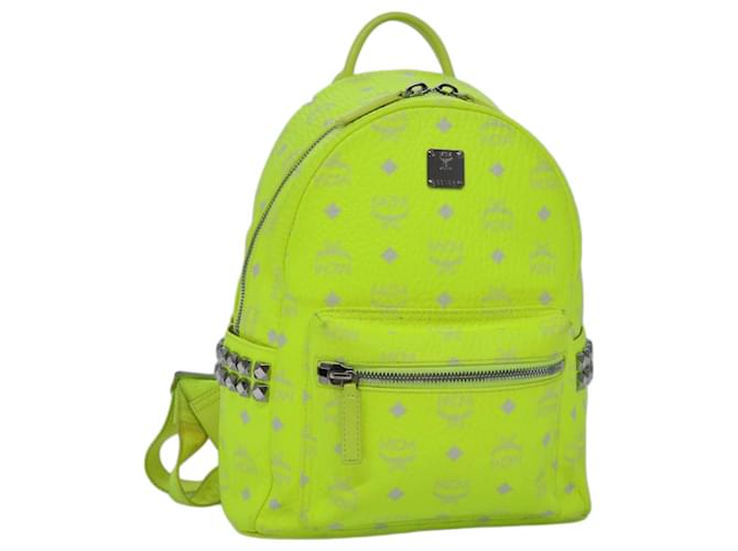 Mochila MCM Vicetos Logogram PVC Couro Amarelo Auth hk1290  ref.1404632