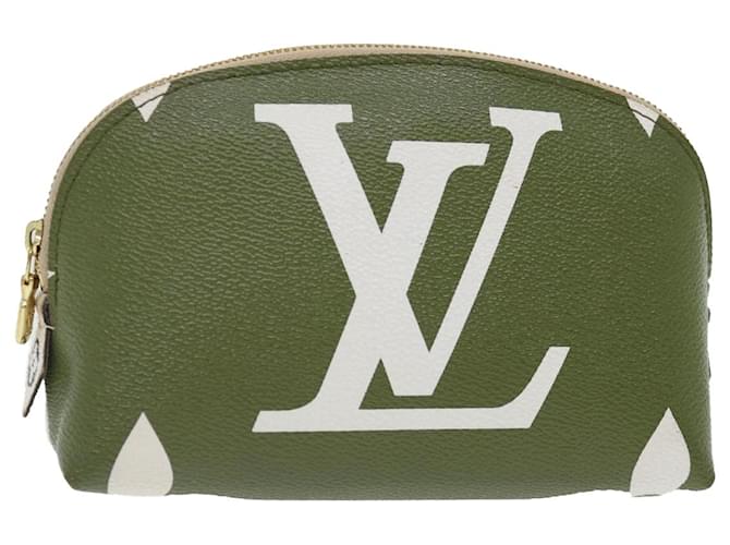 LOUIS VUITTON Monogram Giant Pochette Cosmetic PM Pouch M67693 Auth LV 70493 Toile Blanc Vert  ref.1404651