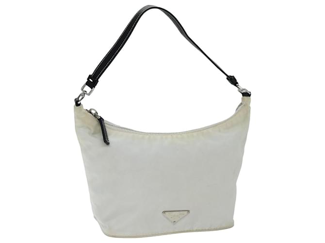 PRADA Shoulder Bag Nylon Leather White Black Auth 75215  ref.1404706