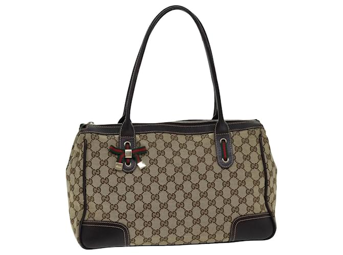 Sac cabas GUCCI GG Canvas Princess Web Sherry Line Beige Rouge 177052 Auth yb572 Toile  ref.1404760