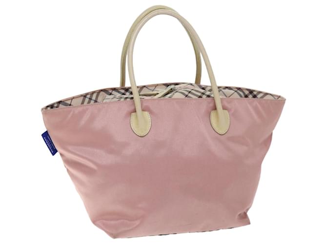 BURBERRY Nova Check Blue Label Borsa a mano Nylon Rosa Beige Auth yb563  ref.1404767