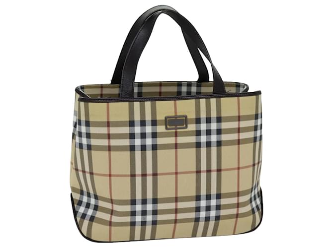 BURBERRY Nova Check Bolso de mano Cuero PVC Beige Marrón oscuro Auth ep4186  ref.1404798