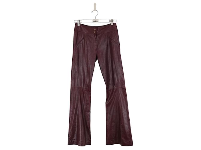 Dior Pantalones de cuero con corte bota Burdeos  ref.1404819