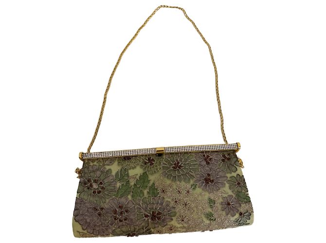Autre Marque Leu Locati Handtasche grün aus Spitze und Satin mit Strass