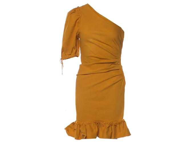 Autre Marque Jonathan Simkhai Mini-robe asymétrique en denim à une épaule curcuma Coton Jaune  ref.1404873