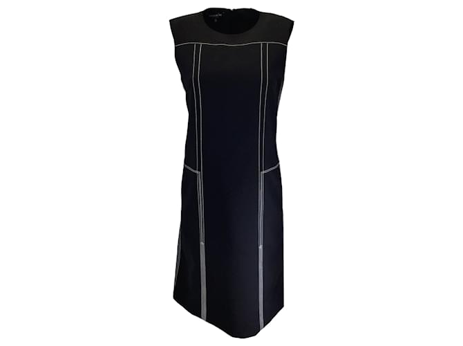 Autre Marque Lafayette 148 New York Black / White Contrast Stitching Sleeveless Crepe Shift Dress Polyester  ref.1404880