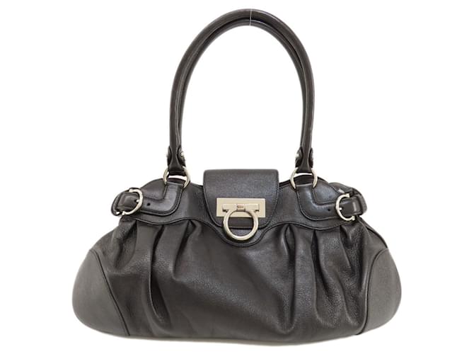 Salvatore Ferragamo Gancini Preto Couro  ref.1405052