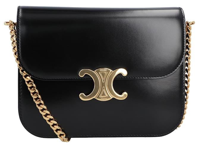 Céline Celine Bolsa média universitária em couro de bezerro brilhante Preto Bezerro-como bezerro  ref.1405146