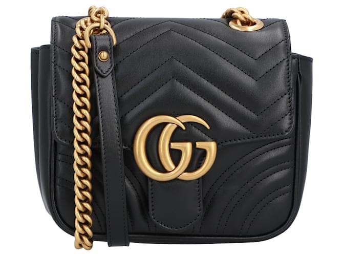 Bolsa de ombro Gucci Gg Marmont Mini Preto Couro  ref.1405150