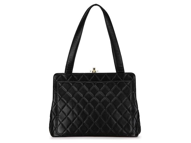 Bolsa tote matelassé Coco em pele de caviar da Chanel em muito bom estado Preto Couro  ref.1405163