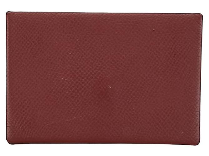 Hermès Funda para tarjetas Hermes Calvi, monedero Rojo Ceniza Vino Rojo en excelente estado Roja Cuero  ref.1405170