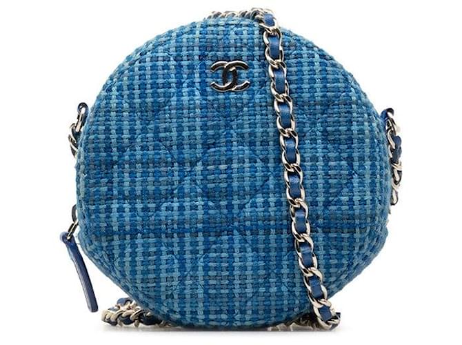 Chanel Tweed Leather Coco Mark Chain Shoulder Bag in Very Good Condition Blue Cloth  ref.1405187