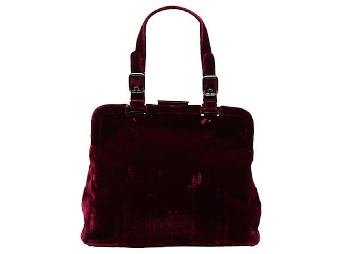 Prada Prada Velvet Frame Handbag Sac à main en toile en très bon état Rouge  ref.1405209