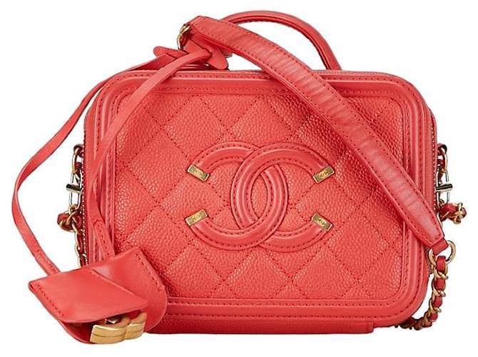 Vanity Sac à bandoulière en cuir Chanel Coco Mark CC en très bon état Rouge  ref.1405210