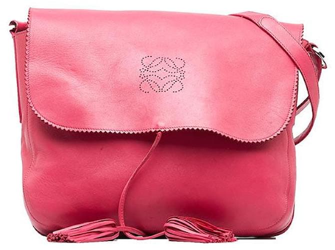 Bolso de hombro de cuero Loewe Anagram con borlas rosa en buen estado  ref.1405213