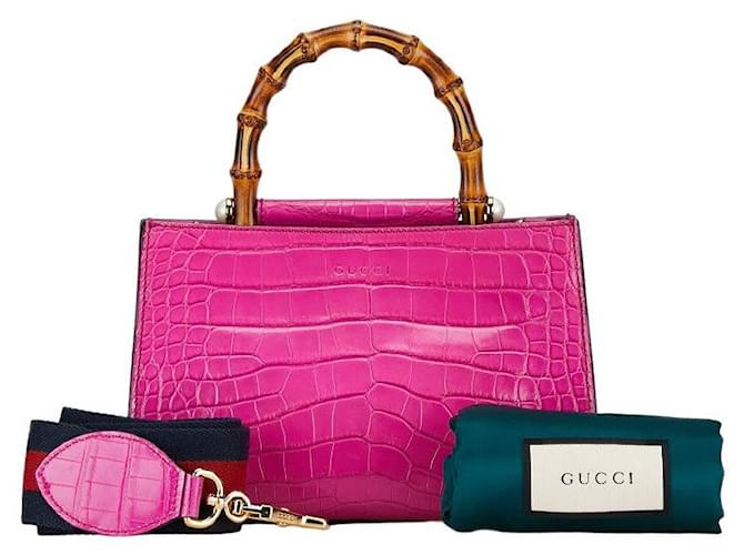 Gucci Nymphaea Krokodil Handtasche 2WAY 420271 Rosa Gold in sehr gutem Zustand Pink Leder  ref.1405214