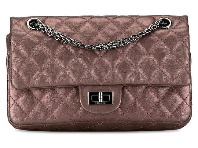 Bolsa de Ombro Chanel 2.55 Coco Mark Matelassé com Corrente em Couro Metálico Rosa em Muito Bom Estado  ref.1405216