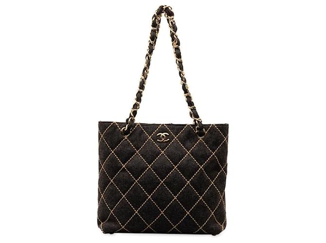 Chanel Wild Stitch Coco Mark Chain Tote Bag in Great Condition Black Cloth  ref.1405227