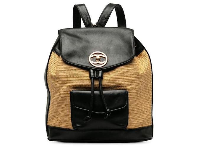 Chanel Coco Mark Raphia-Leder-Rucksack in sehr gutem Zustand Schwarz  ref.1405233